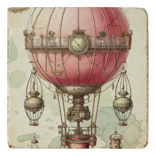 Vintage Steampunk Pink Hot Air Balloon 2 Trivet