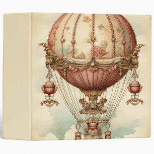 Vintage Steampunk Pink Hot Air Balloon 3 Ring Binder