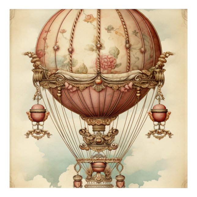 Vintage Steampunk Pink Hot Air Balloon Acrylic Print (Front)