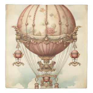 Vintage Steampunk Pink Hot Air Balloon Duvet Cover
