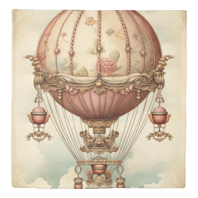 Vintage Steampunk Pink Hot Air Balloon Duvet Cover (Front)