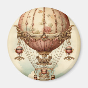 Vintage Steampunk Pink Hot Air Balloon Magnet
