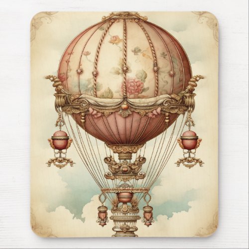 Vintage Steampunk Pink Hot Air Balloon Mouse Pad