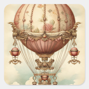 Vintage Steampunk Pink Hot Air Balloon Square Sticker