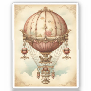 Vintage Steampunk Pink Hot Air Balloon Sticker