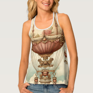 Vintage Steampunk Pink Hot Air Balloon Tank Top