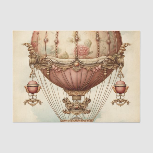 Vintage Steampunk Pink Hot Air Balloon Tissue Paper (Front)