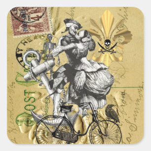 Vintage steampunk pirate square sticker