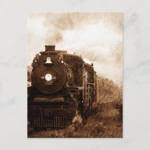 Vintage Steampunk Railroad Antique Steam Train Postcard