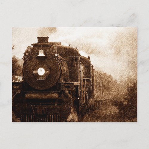 Vintage Steampunk Railroad Antique Steam Train Postcard
