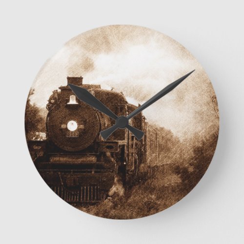 Vintage Steampunk Railroad Antique Steam Train Round Clock