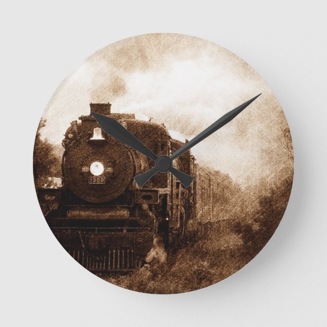 Vintage Steampunk Railroad Antique Steam Train Round Clock (Front)