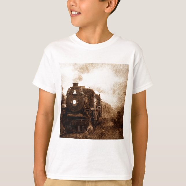 Vintage Steampunk Railroad Antique Steam Train T-Shirt (Front)