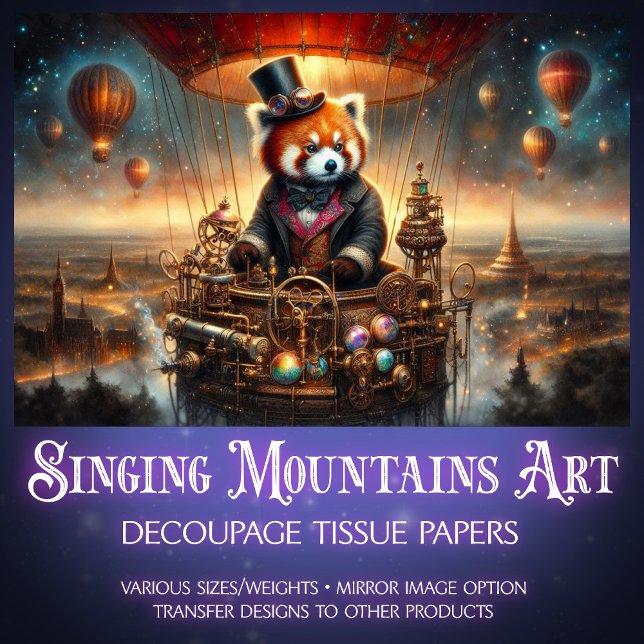 Vintage Steampunk Red Panda Adventure Decoupage  Tissue Paper (Creator Uploaded)