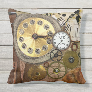 Vintage Steampunk Retro Clock Gears Antique Gold Throw Pillow
