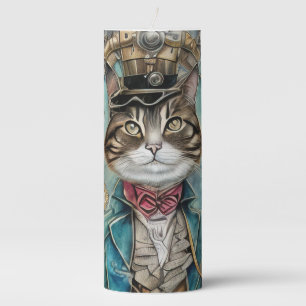 Vintage Steampunk Tabby Cat Pillar Candle