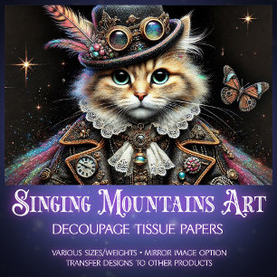 Vintage Steampunk Tabby Cat Portrait Decoupage Tissue Paper