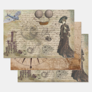 Vintage Steampunk Theme Elegant Victorian Lady Wrapping Paper Sheets