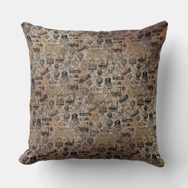 Vintage Steampunk Throw Pillow (Front)
