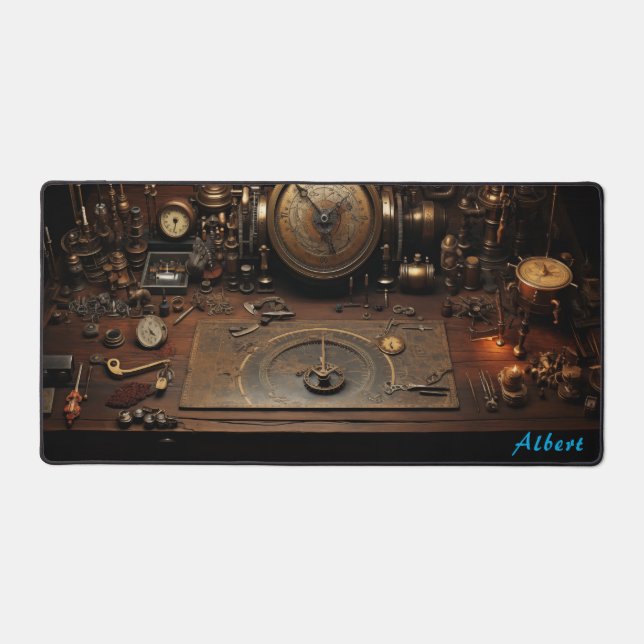 Vintage Steampunk Tinkerer Science Fiction XL Desk Mat (Front)