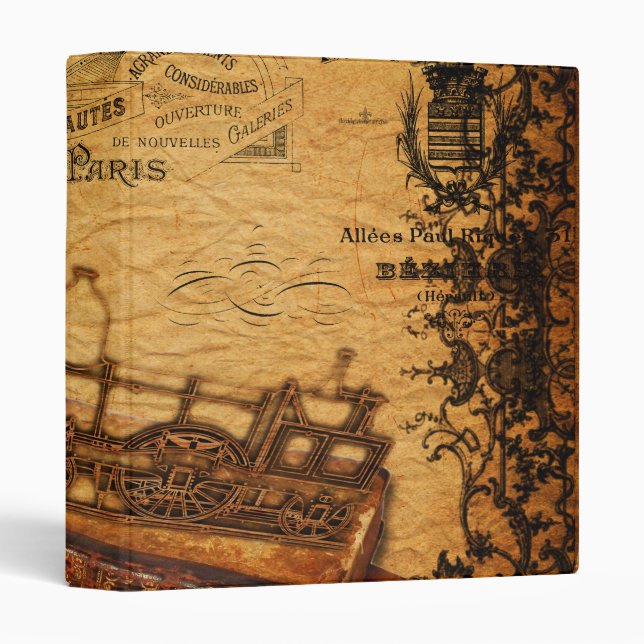 Vintage Steampunk Train Wallpaper 3 Ring Binder (Front/Spine)