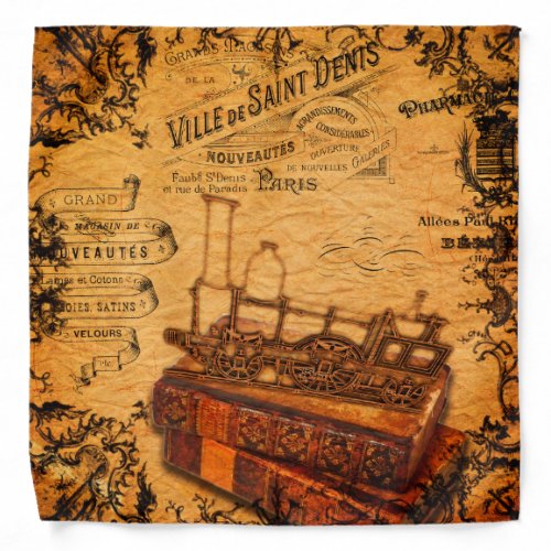 Vintage Steampunk Train Wallpaper Bandana