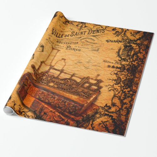 Vintage Steampunk Train Wallpaper Wrapping Paper