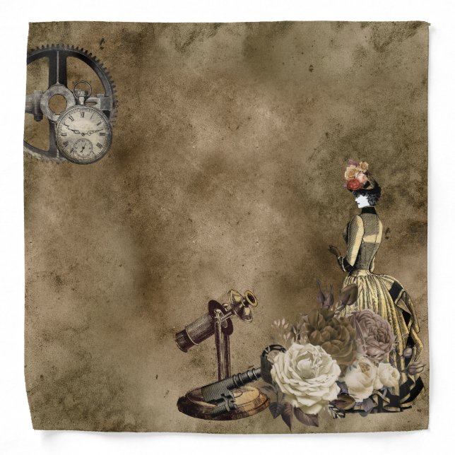 Vintage Steampunk Victorian Decoupage Bandana (Front)