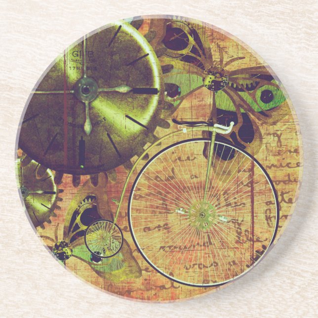 Vintage Steampunk Wallpaper Drink Coaster (Front)