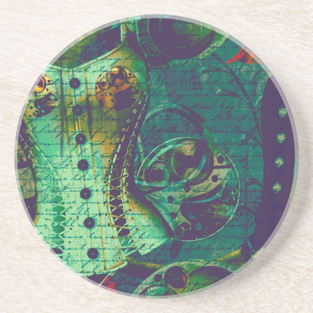 Vintage Steampunk Wallpaper Sandstone Coaster (Front)