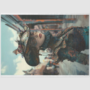 Vintage Steampunk Woman Alligator Decoupage Tissue Paper