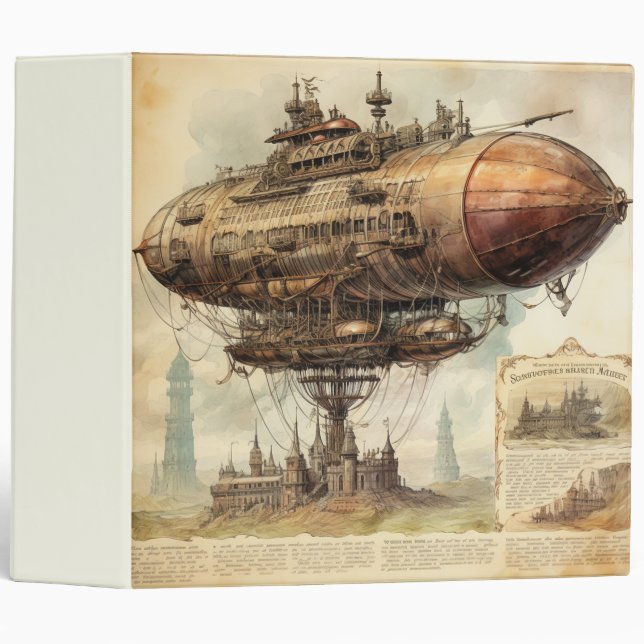 Vintage Steampunk Zeppelin (10) 3 Ring Binder (Front/Spine)