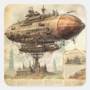 Vintage Steampunk Zeppelin (10) Square Sticker