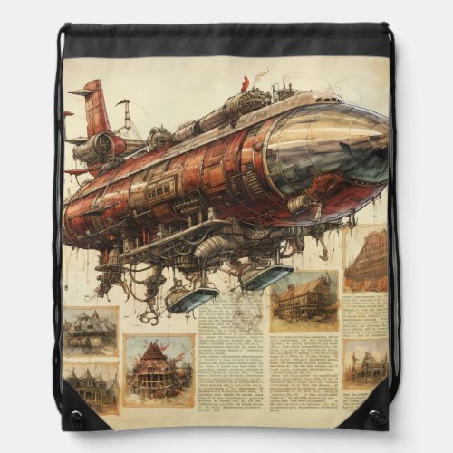 Vintage Steampunk Zeppelin 11 Drawstring Bag