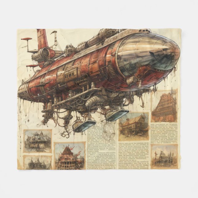 Vintage Steampunk Zeppelin (11) Fleece Blanket (Front (Horizontal))