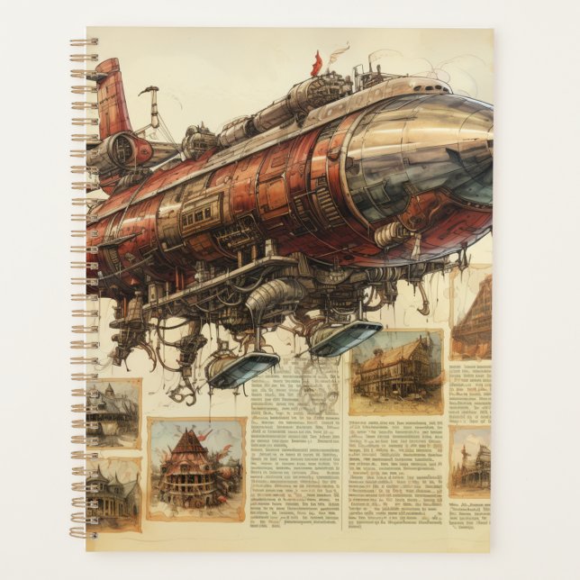 Vintage Steampunk Zeppelin (11) Planner (Front)
