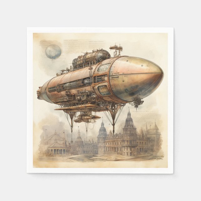 Vintage Steampunk Zeppelin (12) Napkins (Front)