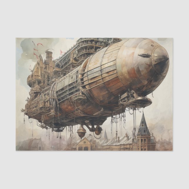 Vintage Steampunk Zeppelin (2) Tissue Paper (Front)
