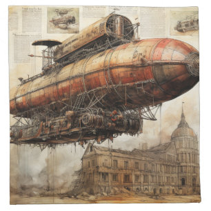 Vintage Steampunk Zeppelin (3) Cloth Napkin