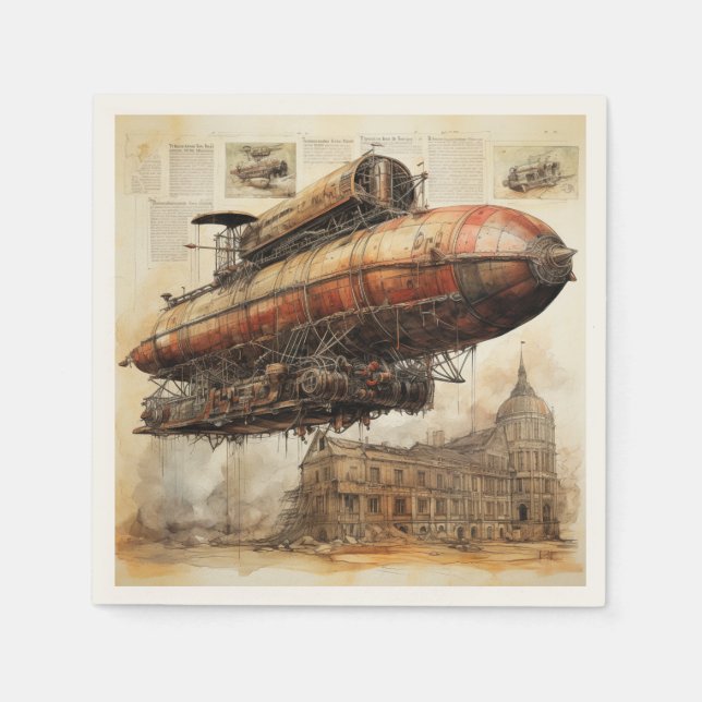 Vintage Steampunk Zeppelin (3) Napkins (Front)