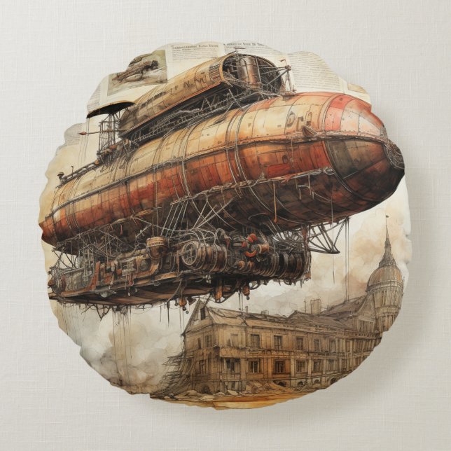 Vintage Steampunk Zeppelin (3) Round Pillow (Front)