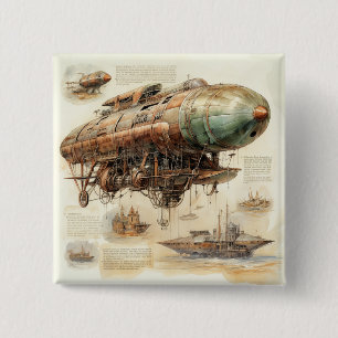Vintage Steampunk Zeppelin (4) Button