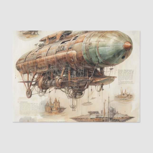 Vintage Steampunk Zeppelin (4) Tissue Paper (Front)