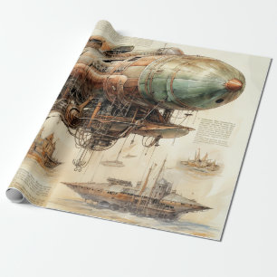 Vintage Steampunk Zeppelin (4) Wrapping Paper