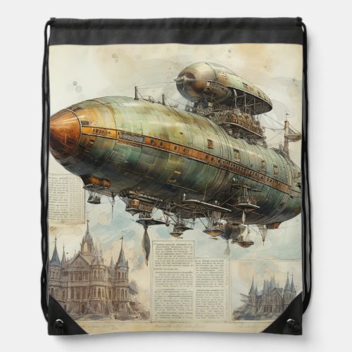 Vintage Steampunk Zeppelin 7 Drawstring Bag