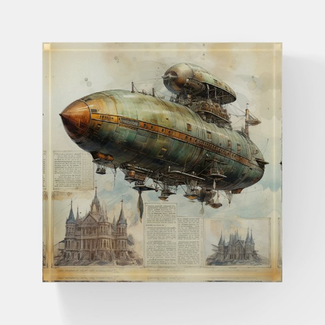 Vintage Steampunk Zeppelin (7) Paperweight (Front)