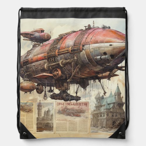 Vintage Steampunk Zeppelin 9 Drawstring Bag