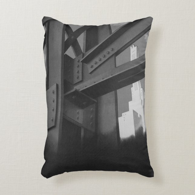 Vintage Steel Construction Skyscraper Architecture Accent Pillow (Front(Vertical))