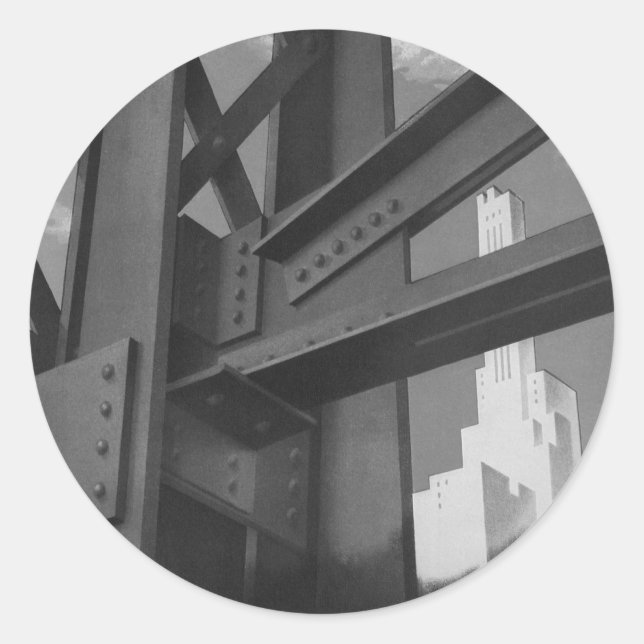 Vintage Steel Construction Skyscraper Architecture Classic Round Sticker (Front)