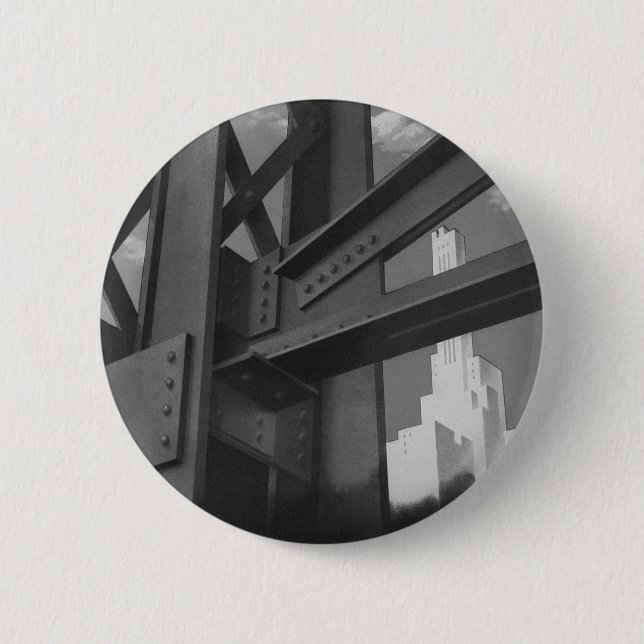 Vintage Steel Construction Skyscraper Architecture Pinback Button (Front)